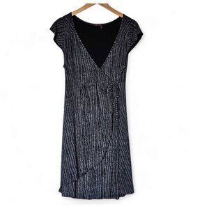 Fresh Produce Faux Wrap Dress Size M Black White Chevron Print Tie Waist Stretch